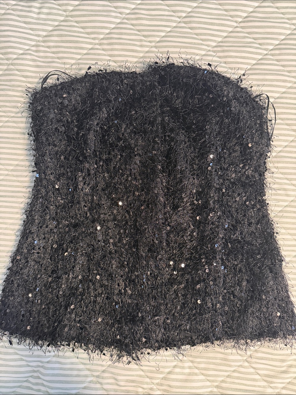 Black Sequin Fuzzy Strapless Corset